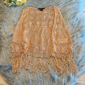 H&M Tan Crochet Boho Fringe Vest Cream sz XS